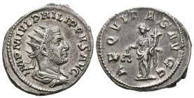 FILIPO I. Antoniniano. (Ar. 4,61g/24mm). 244-247 d.C. Roma. (RIC 27b). Anv: Busto radiado y drapeado de Filipo I a derecha, alrededor leyenda: IMP M I...