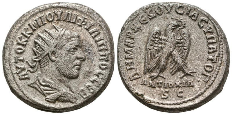 FILIPO II. Tetradracma. (Ar. 12,85g/27mm). 247-249 d.C. Antioquía. (Prieur 415)....