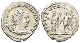 VALERIANO I. Antoniniano. (Ar. 3,73g/22mm). 255-256 d.C. Samosata. (RIC 287). Anv: Busto radiado, drapeado y con coraza de Valeriano I a derecha, alre...
