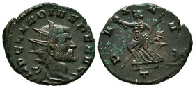 CLAUDIO II. Antoniniano. (Ae. 2,60g/20mm). 269-270 d.C. Mediolanum. (RIC 157). Anv: Busto radiado y drapeado de Claudio II a derecha, alrededor leyend...