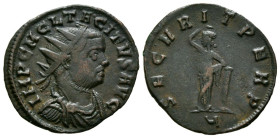 TACITO. Antoniniano. (Ae. 2,18g/21mm). 275 d.C. Ticinum. (RIC 163). Anv: Busto radiado y con coraza de Tácito a derecha, alrededor leyenda: IMP C M CL...
