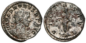 PROBO. Antoniniano. (Ve. 4,36g/22mm). 281 d.C. Lugdunum. (RIC 93). Anv: Busto radiado y con coraza de Probo a derecha, alrededor leyenda: IMP C PROBVS...