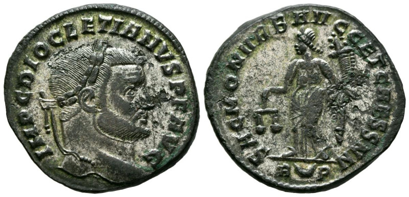 DIOCLECIANO. Follis. (Ae. 8,48g/28mm). 303-305 d.C. Roma. (RIC 111a). Anv: Cabez...