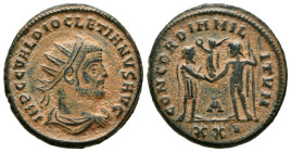 DIOCLECIANO. Antoniniano. (Ae. 4,50g/21mm). 284-294 d.C. Cícico. (RIC 306). Anv: Busto radiado, drapeado y con coraza de Diocleciano a derecha, alrede...