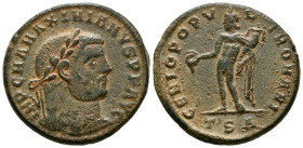 MAXIMIANO. Follis. (Ae. 9,40g/27mm). 300-301 d.C. Tesalónica. (RIC 21b). Anv: Cabeza laureada de Maximiano Herculeo a derecha, alrededor leyenda: IMP ...