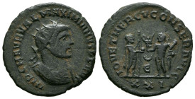 MAXIMIANO I. Antoniniano. (Ae. 3,36g/22mm). 285-295 d.C. Antioquía. (RIC 622). Anv: Busto radiado y con coraza de Maximiano a derecha, alrededor leyen...