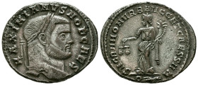 GALERIO. Follis. (Ae. 8,96g/30mm). 300-301 d.C. Roma. (RIC 102b). Anv: Cabeza laureada de Galerio a derecha, alrededor leyenda: MAXIMIANVS NOB CAES. R...