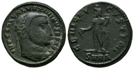 MAXIMINO II. Follis. (Ae. 6,70g/23mm). 310-311 d.C. Nicomedia. (RIC 66c). Anv: Cabeza laureada de Maximino II a derecha, alrededor leyenda: IMP C GAL ...