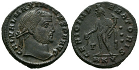 MAXIMIANO II. Follis. (Ae. 5,25g/24mm). 311 d.C. Cícico. (RIC 70). Anv: Cabeza laureada de Maximiano II a derecha, alrededor leyenda: GAL VAL MAXIMINV...