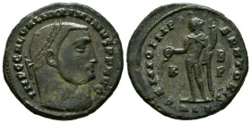 MAXIMINO II. Follis. (Ae. 7,12g/25mm). 308-310 d.C. Alejandría. (RIC 107). Anv: Cabeza laureada de Maximino II a derecha, alrededor leyenda: IMP C GAL...