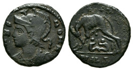 CONSTANTINO I. Follis. (Ae. 1,41g/15mm). 333-335 d.C. Alejandría. (RIC 63). Anv: Busto con casco y coraza de Roma a izquierda, alrededor leyenda: VRBS...