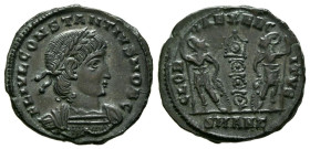 CONSTANTINO I. Follis. (Ae. 2,06g/17mm). 335 d.C. Antioquía. (RIC 87). Anv: Busto diademado y drapeado de Constantino I a derecha, alrededor leyenda: ...