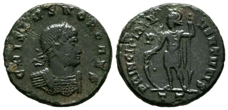 CRISPO. Follis. (Ae. 2,93g/19mm). 317-318 d.C. Ticinum. (RIC 77). Anv: Busto lau...