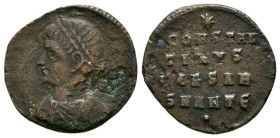 CONSTANTINO II. Follis. (Ae. 2,03g/17mm). 324-325 d.C. Antioquía. (RIC 59). Anv: Busto laureado y drapeado de Constantino II portando lanza y escudo. ...