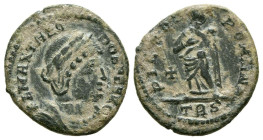 TEODORA. Follis. (Ae. 1,84g/17mm). 337-340 d.C. Treveri. (RIC 91). Anv: Busto diademado y drapeado de Teodora a derecha, alrededor leyenda: FL MAX THE...