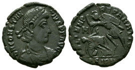 CONSTANCIO II. Ae17. (Ae. 2,26g/17mm). 355-361 d.C. Sirmium. (RIC 75). Anv: Busto diademado y drapeado de Constancio II a derecha, alrededor leyenda: ...