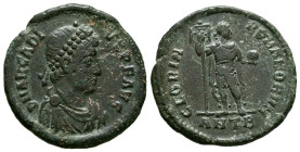ARCADIO. Follis. (Ae. 4,14g/22mm). 392-395 d.C. Antioquía. (RIC 68d). Anv: Busto diademado, drapeado y con coraza de Arcadio a derecha, alrededor leye...