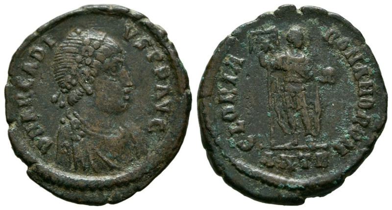 ARCADIO. Follis. (Ae. 4,84g/24mm). 392-395 d.C. Antioquía. (RIC 68d). Anv: Busto...