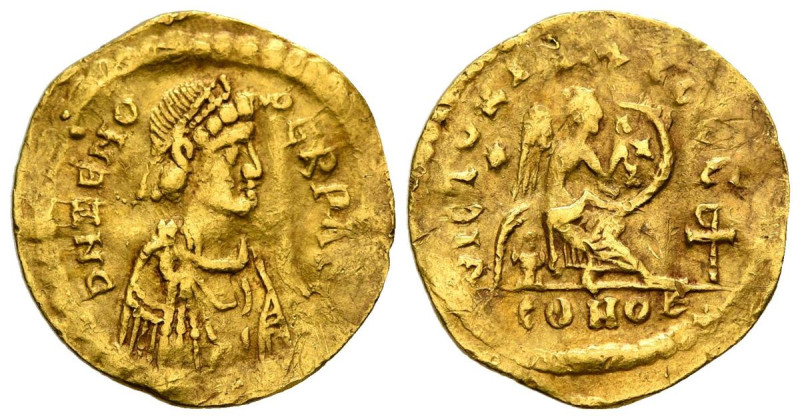 ZENO. Semissis. (Au. 2,20g/18mm). 476-491 d.C. Constantinopla. (RIC 931). Anv: B...