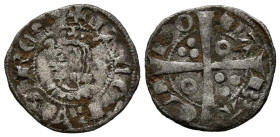 JAIME II (1291-1327). Dinero (Ve. 1,14g/17mm). Barcelona. (Cru.V.S. 340). Anv: Efigie coronada de Jaime II a izquierda, alrededor leyenda: BARQVINONA....