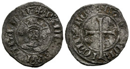 PEDRO III (1336-1387). Dobler. (Ve. 1,62g/22mm). Mallorca. (Cru. V.S. 453). Anv: Busto coronado de Pedro III de frente, entre dos flores, alrededor le...