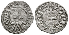 PEDRO III DE ARAGÓN (1336-1387). Dinero. (Ve. 0,82g/17mm). Aragón. (Cru. V.S. 463). Anv: Busto coronado de Pedro III a izquierda, alrededor leyenda: A...