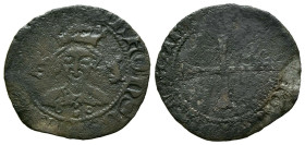 ALFONSO IV (1416-1458). Dobler. (Ve. 1,05g/19mm). Mallorca. (Cru. V.S. 854). Anv: Busto coronado de Alfonso IV, entre dos perros, alrededor leyenda: A...