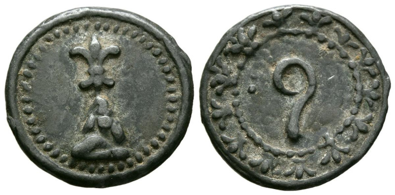 MONTUIRI. Plomo. (Pb. 3,19g/21mm). Mallorca. (Cru. 2414). Anv: Lirio sobre colin...