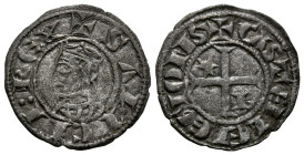 SANCHO IV (1284-1295). Seisén. (Ve. 0,57g/16mm). León (FAB-311). Anv: busto coronado a izquierda. Leyenda: SACCII REX. Rev: cruz patada con estrella y...
