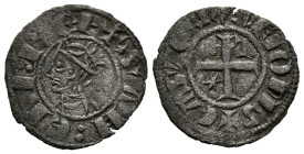 SANCHO IV (1284-1295). Seisén. (Ve. 0,57g/16mm). León (FAB-311.1). Anv: busto coronado a izquierda. Leyenda: SACCII REX. Rev: cruz patada con estrella...