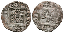 ALFONSO XI (1312-1350). Noven. (Ve. 0,84g/18mm). Toledo. (FAB-359.1). Anv: Castillo con T en la puerta, todo dentro de gráfila cuadrada, alrededor ley...