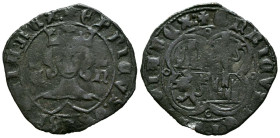 ENRIQUE II (1368-1379). Real de Vellón. (Ve. 2,52g/27mm). Sin ceca. (Bautista-589). Anv: Busto coronado de frente entre EN coronadas, todo dentro de g...
