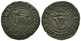 JUAN I (1379-1390). Blanca del Agnus Dei (Ve. 1,37g/21mm). Sevilla. (FAB-555.2). Anv: Cordero con estandarte a izquierda mirando a derecha, delante S,...