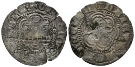 ENRIQUE III (1390-1406). Blanca. (Ve. 1,48g/24mm). Burgos. (FAB-597.1). Anv: Castillo, debajo B, todo dentro de orla lobulada con puntos en los ángulo...