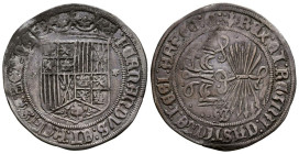 REYES CATÓLICOS (1474-1504). 1 Real. (Ar. 3,27g /27mm). S/D. Sevilla. (Cal-2019-424). MBC+. Preciosa pátina.