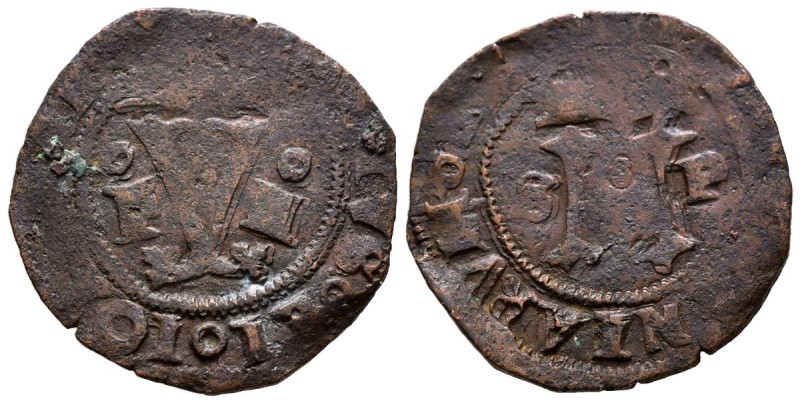 JUANA Y CARLOS (1504-1555). 4 Maravedís. (Ae. 4,05g/25mm). Santo Domingo. (Cal-2...