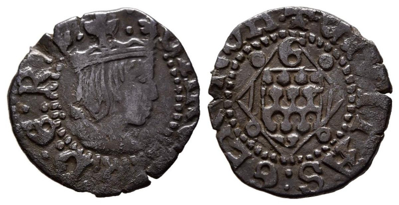 CARLOS I (1516-1556). Diner (Ae. 0,77g/14mm). S/D (1553). Gerona. (Cal-2019-6). ...