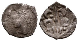 CARLOS I (1516-1556). Dinero. (Ae. 0,42g/13mm). Xátiva. (Cal-2019-9). Posible fálsa de época. BC+.