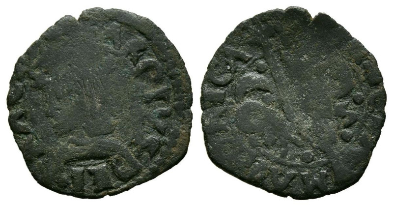CARLOS I (1516-1556). Diner (Ae. 0,53g/15mm). 1522-1539. Valencia. (Cal-2019-21)...