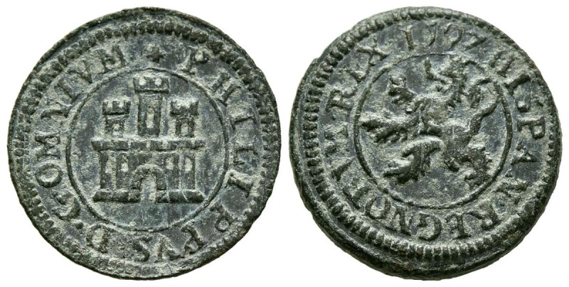 FELIPE II (1556-1598). 2 Maravedís. (Ve. 3,52g/20mm). 1597. Segovia. (Cal-2019-8...