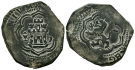 FELIPE II (1556-1598). 4 Maravedís. (Ve. 8,95g/26mm). Fecha no visible. ¿1600? Cuenca J (Cal-2019-Tipo 57). MBC.