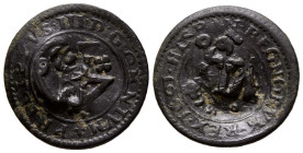FELIPE III (1598-1621). 2 Maravedís. (Ae. 2,92g/21mm). 1601. Segovia. (Cal-2019-182). Resellos de 6 y 4 Maravedís de 1636 y 1652. MBC-.