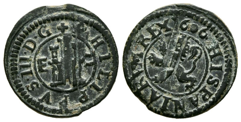 FELIPE III (1598-1621). 2 Maravedís (Ae. 1,55g/16mm). 1606. Segovia. (Cal-2019-1...
