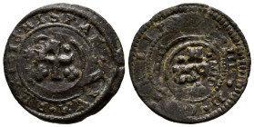 FELIPE III (1598-1621). 2 Maravedís. (Ae. 2,58g/21mm). 1618. Segovia. (Cal-2019-182). Resellos de 4 Maravedís de 1652. MBC-.