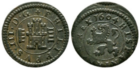 FELIPE III (1598-1621). 4 Maravedis (Ae. 2,75g/20mm). 1604. Segovia. (Cal-2019-259). MBC+. Oxidaciones limpiadas.