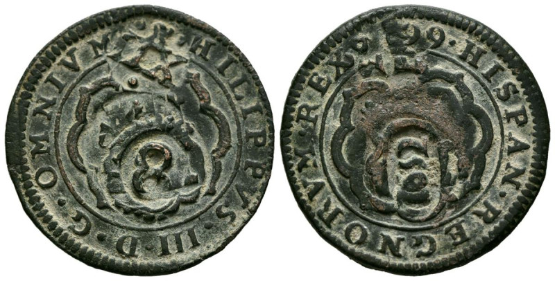 FELIPE III (1598-1621). 4 Maravedís. (Ve. 5,78g/28mm). 1599. Segovia. (Cal-2019-...