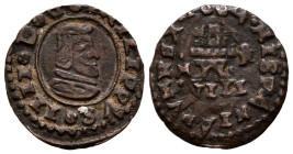 FELIPE IV (1621-1665). 4 Maravedís (Ve. 1,04g/16mm). 1664. Trujillo M. (Cal-2019-283-var). Busto dentro de orla interior en anverso y castillo sin orl...