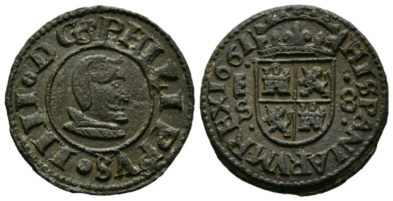 FELIPE IV (1621-1665). 8 Maravedís. (Ve. 2,12g/20mm). 1661. Segovia S. (Cal-2019...