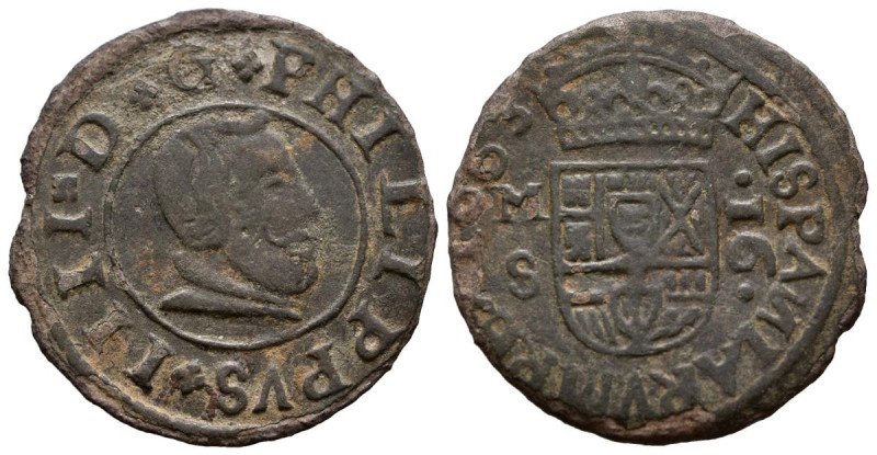 FELIPE IV (1621-1665). 16 Maravedís. (Ae. 2,91g/26mm). 1663. Madrid Y. (Cal-2019...