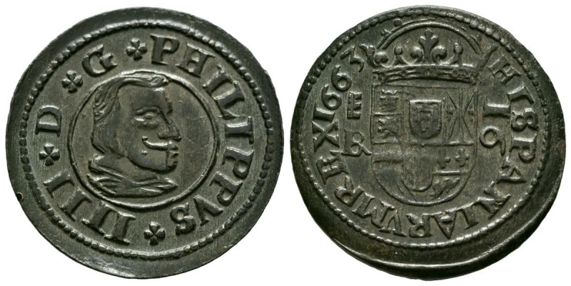 FELIPE IV (1621-1665). 16 Maravedís. (Ae. 4,16g/26mm). 1663. Segovia B. (Cal-201...